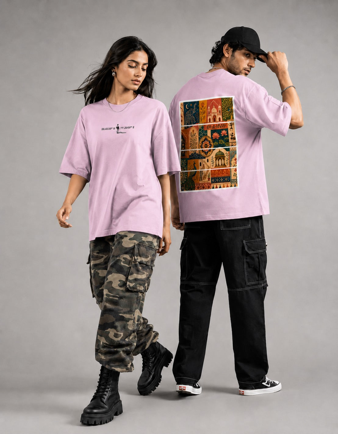light baby pink front back - Unisex Oversized Classic T-Shirt Motif Art Graphic | Cikada Clothing
