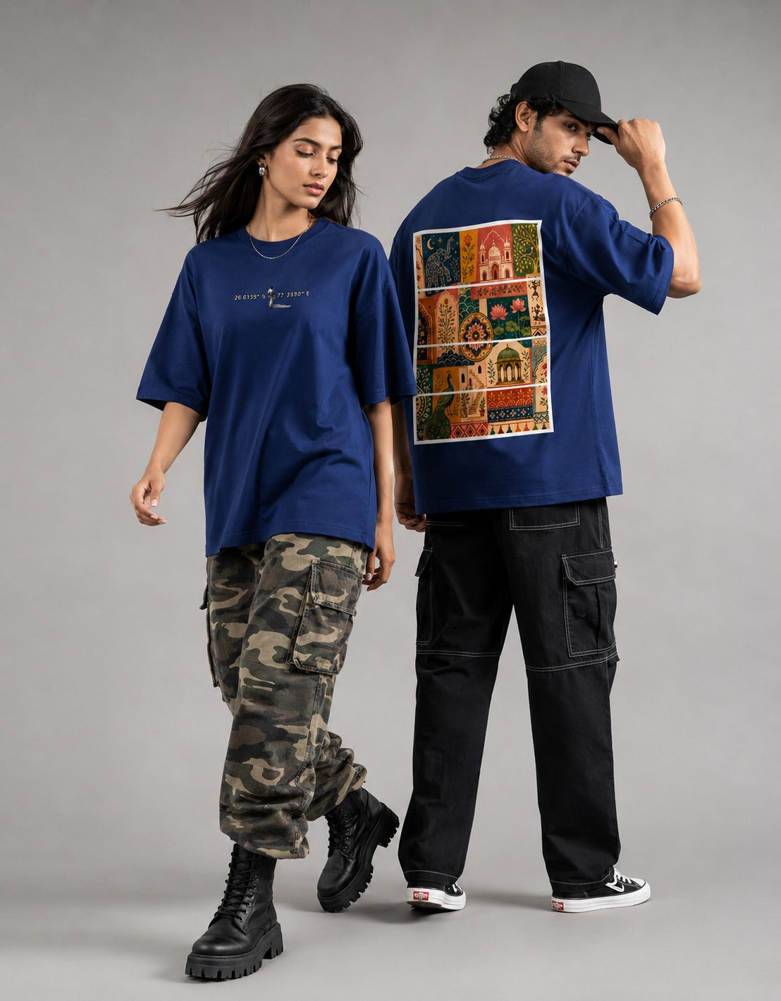 royal blue front back - Unisex Oversized Classic T-Shirt Motif Art Graphic | Cikada Clothing