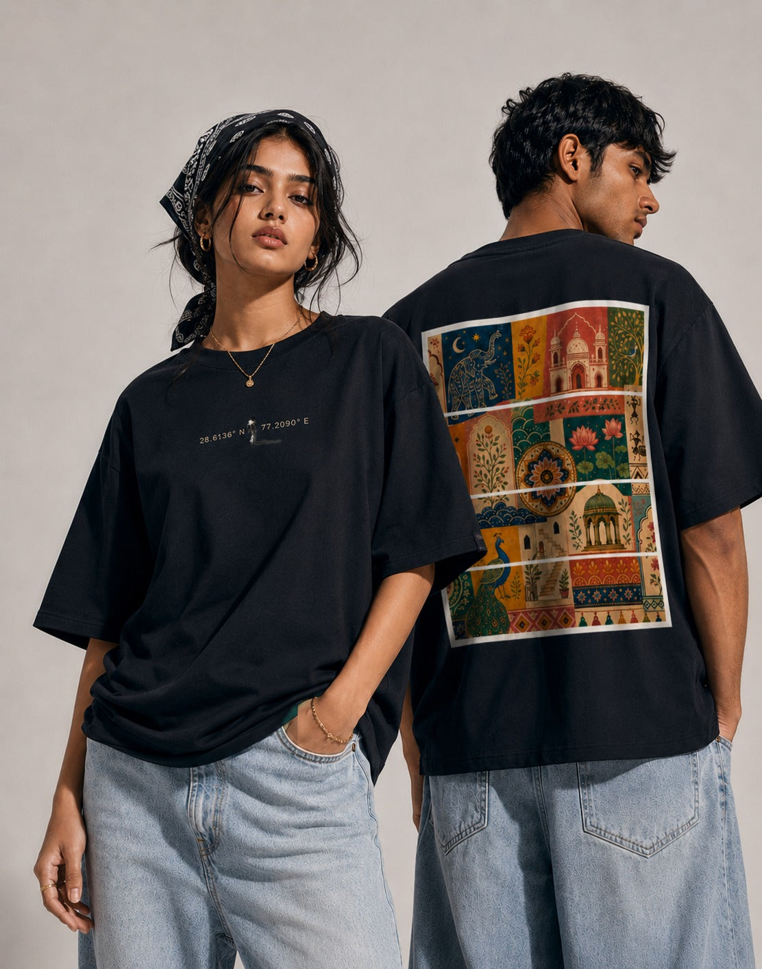 black front back - Unisex Oversized Classic T-Shirt Motif Art Graphic | Cikada Clothing