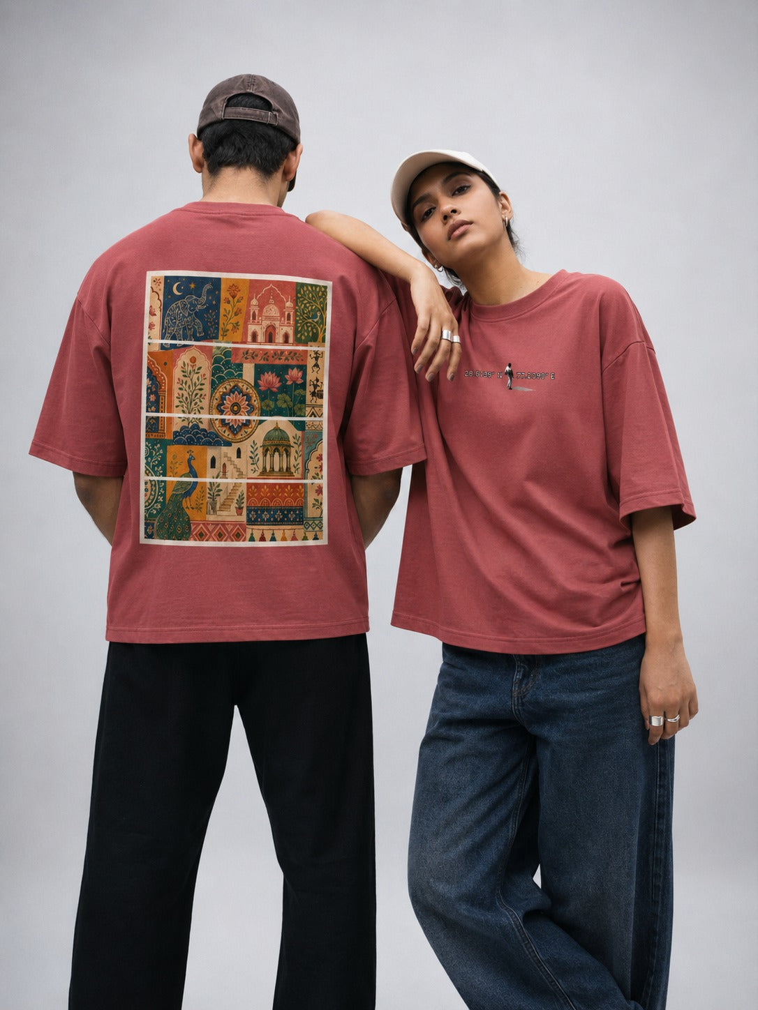 coral front and back - Unisex Oversized Classic T-Shirt Motif Art Graphic | Cikada Clothing
